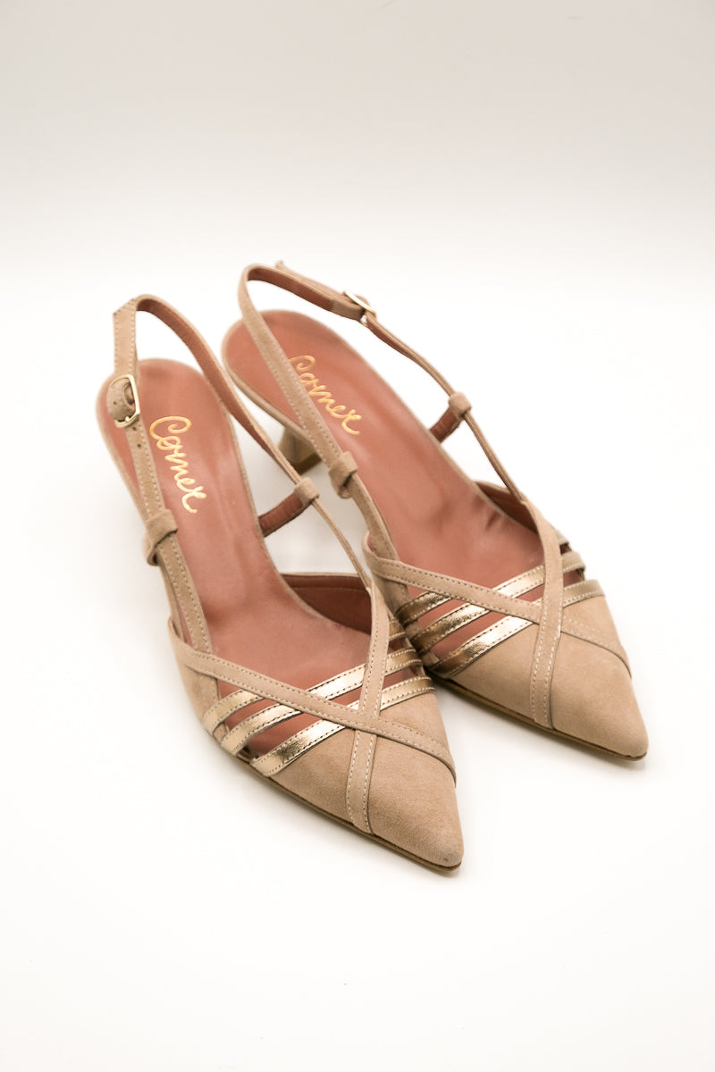 Slingback taupe e oro