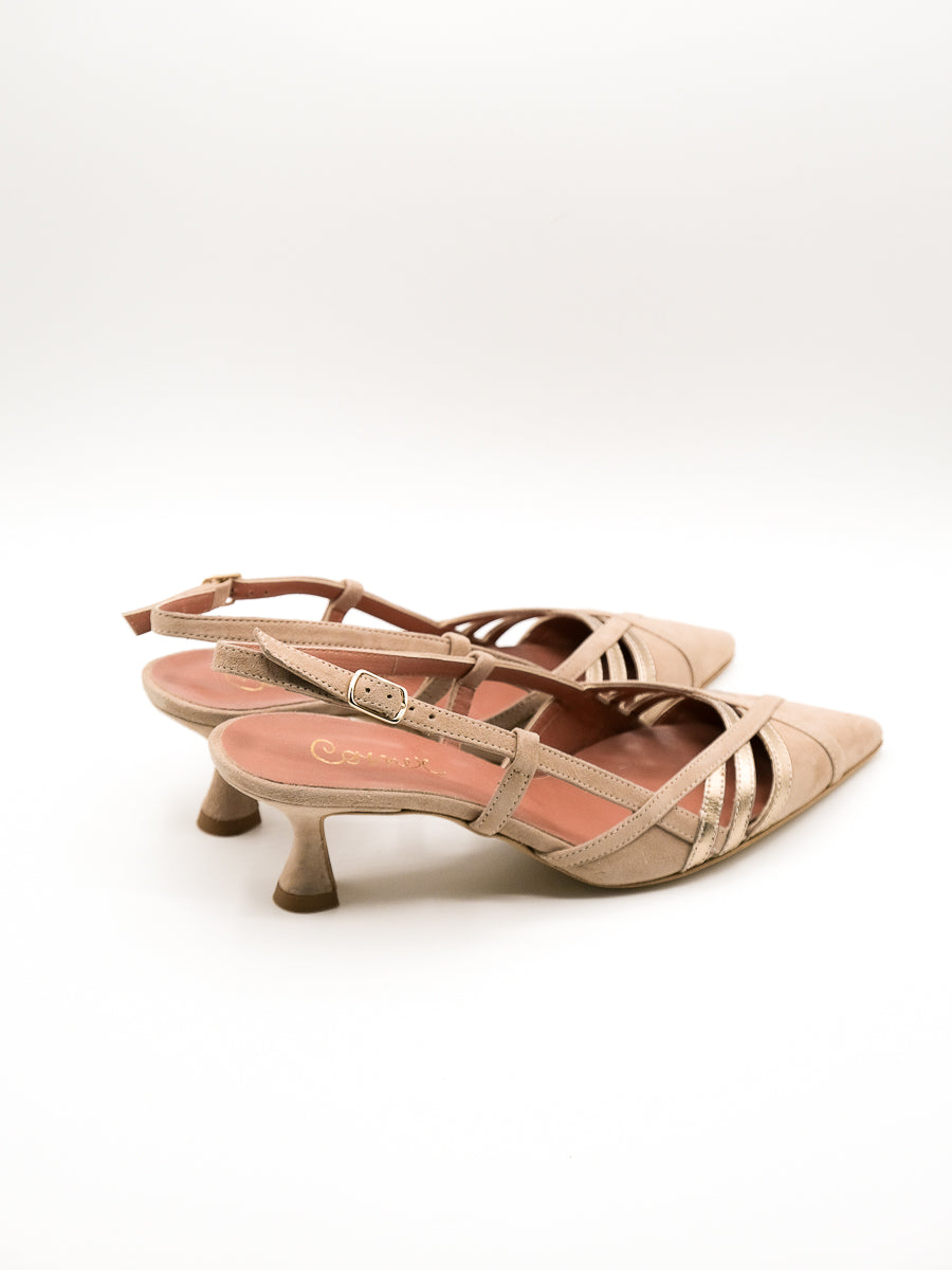 Slingback taupe e oro