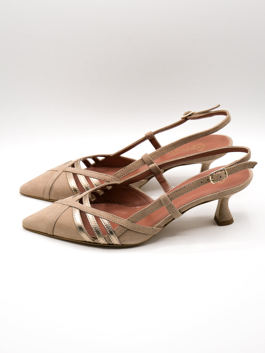 Slingback taupe e oro