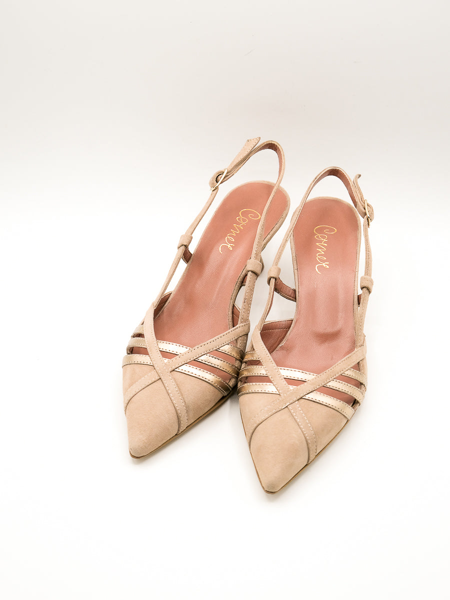 Slingback taupe e oro