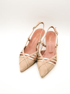 Slingback taupe e oro