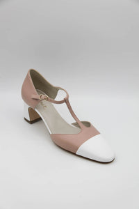 Scarpa bicolore rosa e bianco con tacco