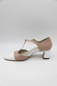 Scarpa bicolore rosa e bianco con tacco