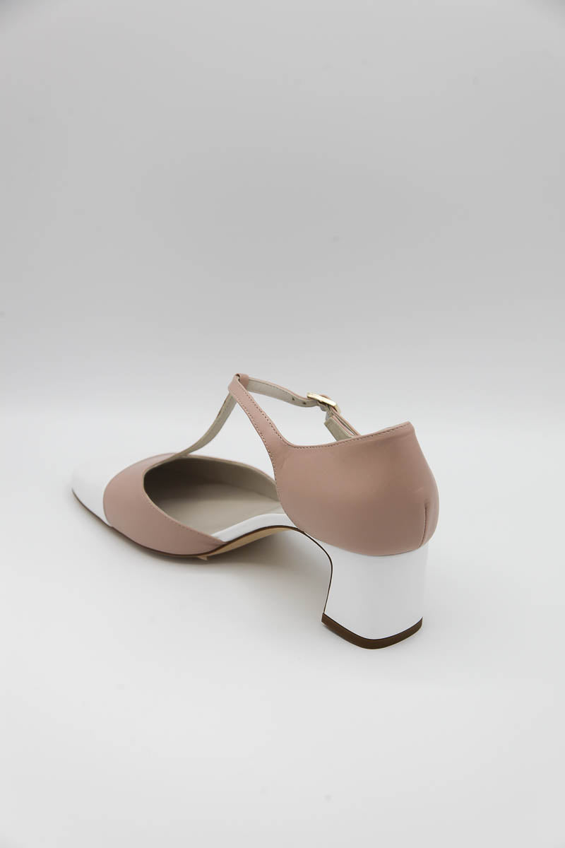 Scarpa bicolore rosa e bianco con tacco