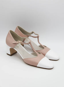 Scarpa bicolore rosa e bianco con tacco