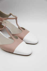 Scarpa bicolore rosa e bianco con tacco