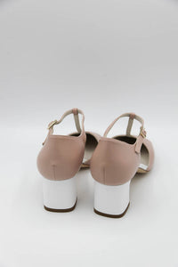 Scarpa bicolore rosa e bianco con tacco