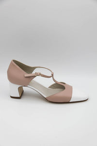 Scarpa bicolore rosa e bianco con tacco